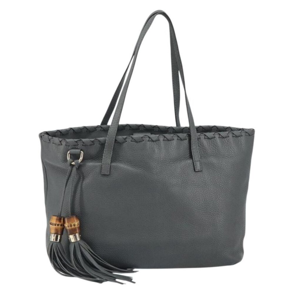 Gucci Bamboo Tassel Tote Leather Gray Leather Tote Bag Bag